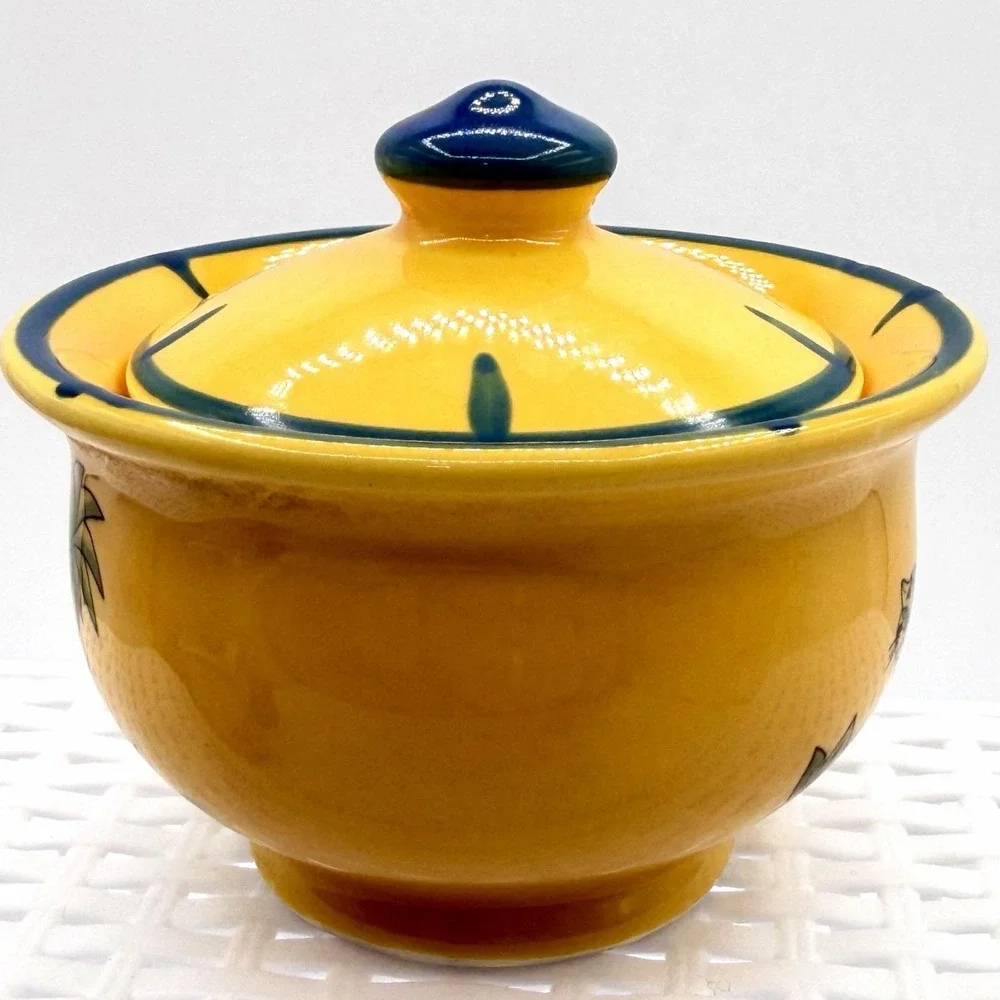Vintage Pottery Barn Safari Creamer & Sugar Bowl Set Yellow Animals Jungle